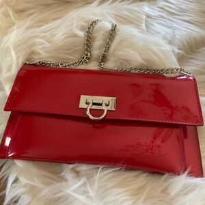 Beijo Classy Candy Apple Red Clutch w/Silver Chain Strap